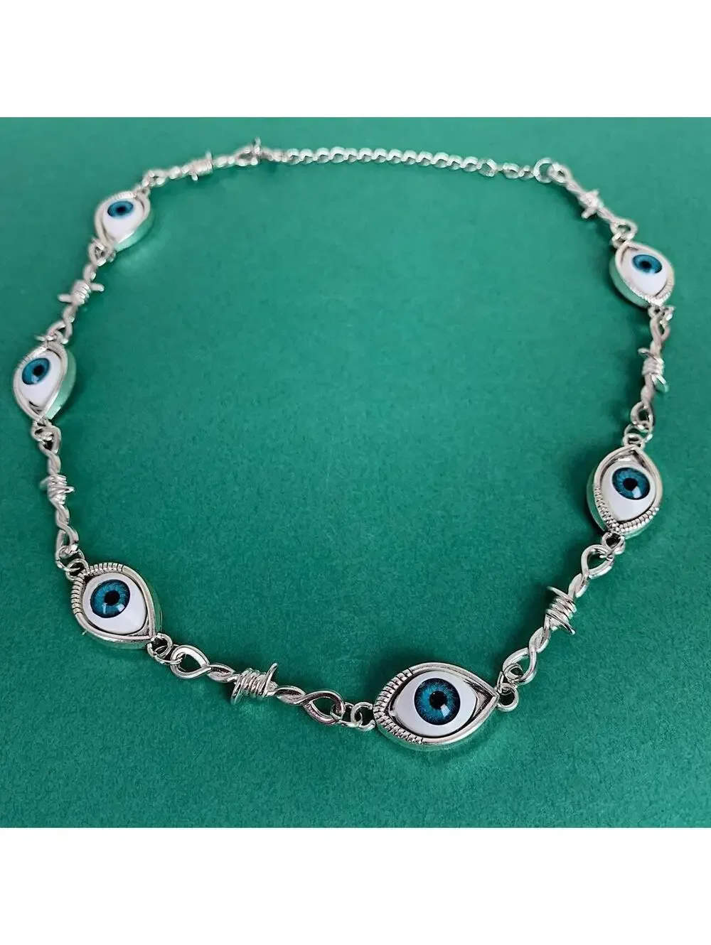Eye ball pendant barbwire y2k 2000s style necklace